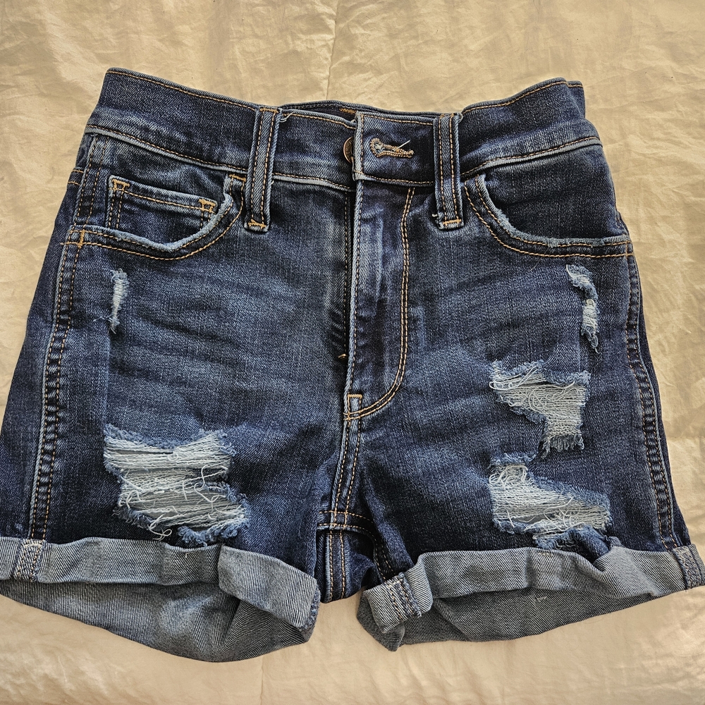 Hollister High Rise Soft Stretch Blue Jean Shorts Distressed Vintage Style